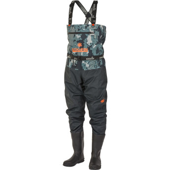 Полукомбинезон забродный NORFIN PILOT CAMO BOOTFOOT р.45-XL с сапогами резина